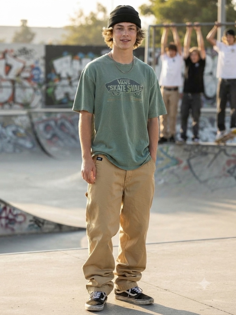 Vans Khaki Workwear Pants with Logo Tab